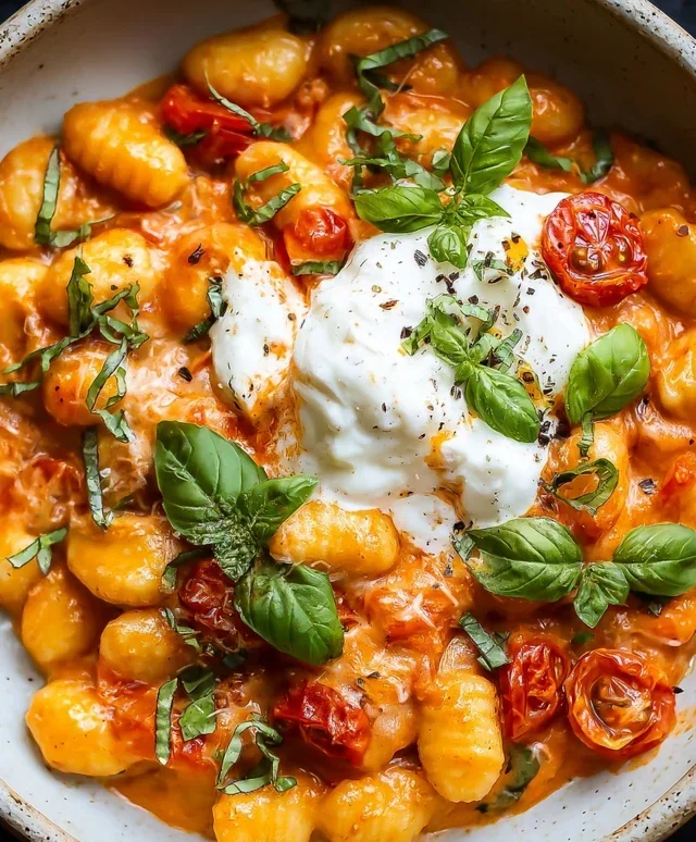 30 Minute Creamy Tomato Gnocchi with Burrata