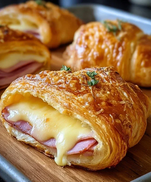 Baked Beef Beef Ham and Cheese Croissants