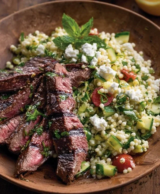Grilled Skirt Steak with Lemon Herb Couscous Salad