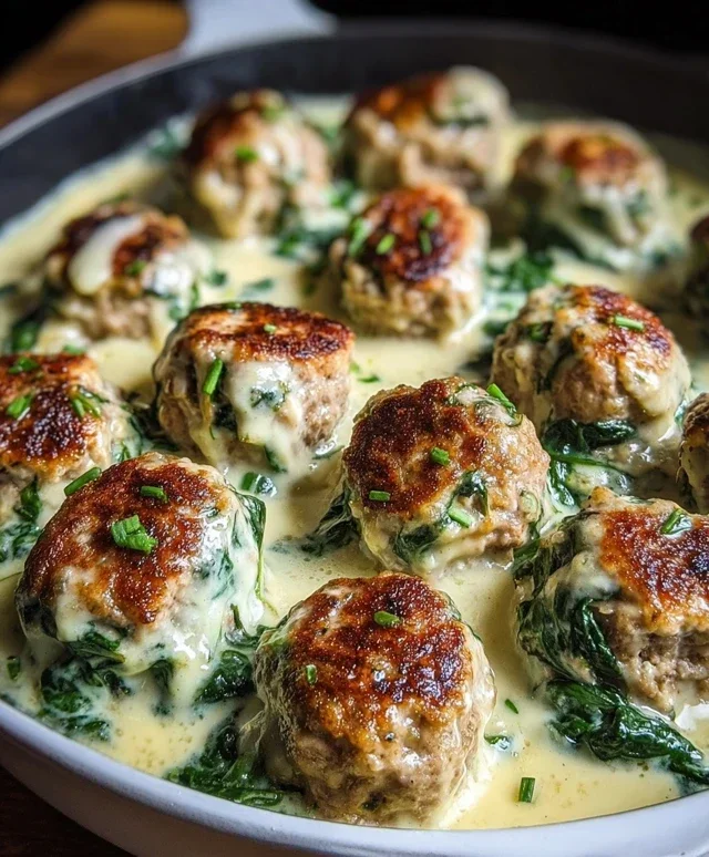 Southern Style Baked Chicken Ricotta Meatballs with Spinach Alfredo