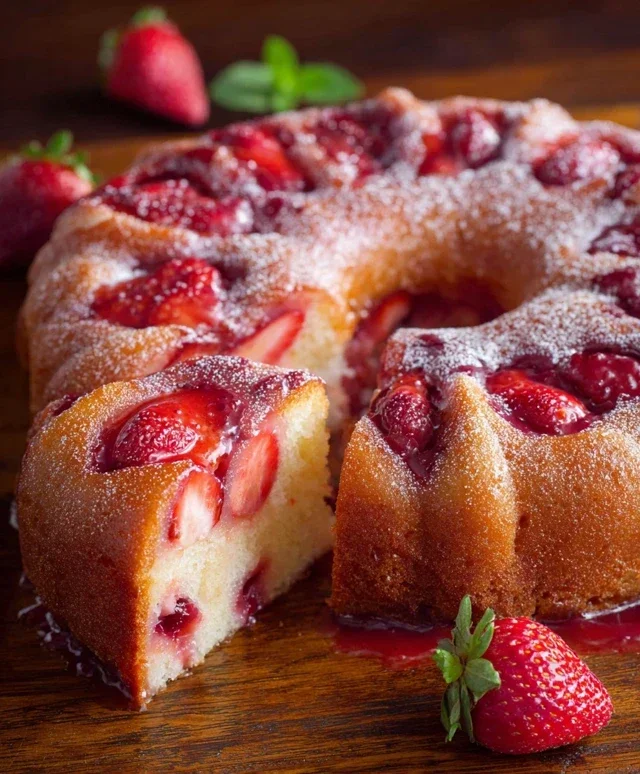 Easy Strawberry Cake with Strawberry Sauce