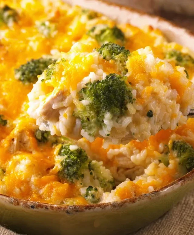 Creamy Chicken Broccoli Rice Cheese Casserole