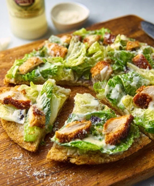 Viral Chicken Crust Caesar Salad Pizza