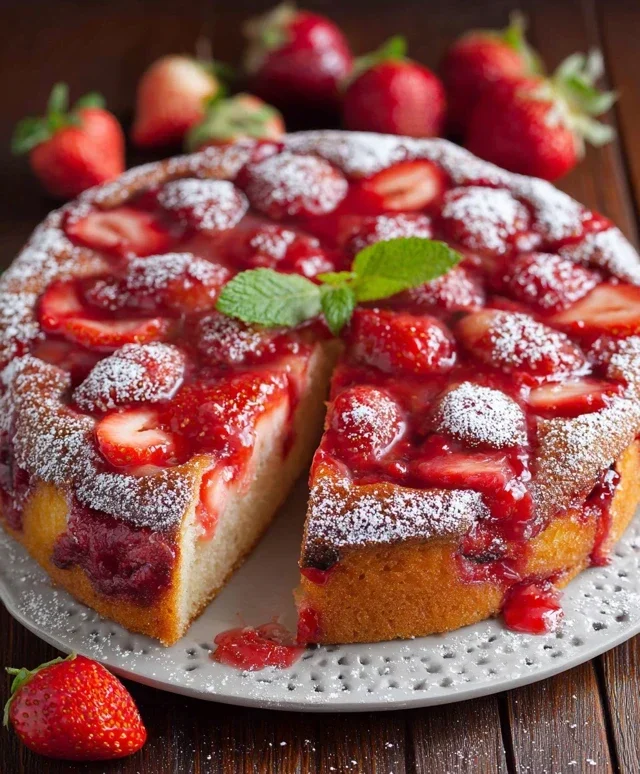 Easy Strawberry Cake with Strawberry Sauce