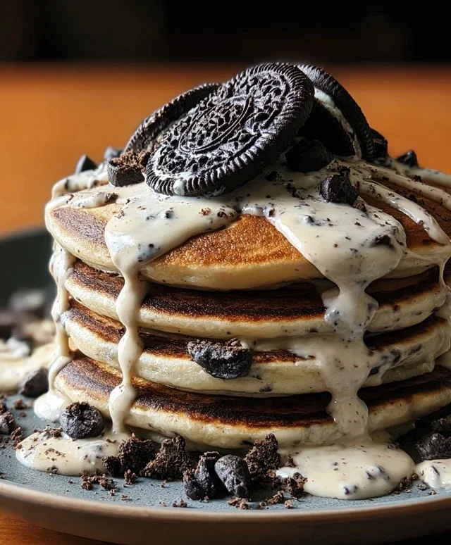 Oreo Pancakes with Cream Cheese Drizzle
