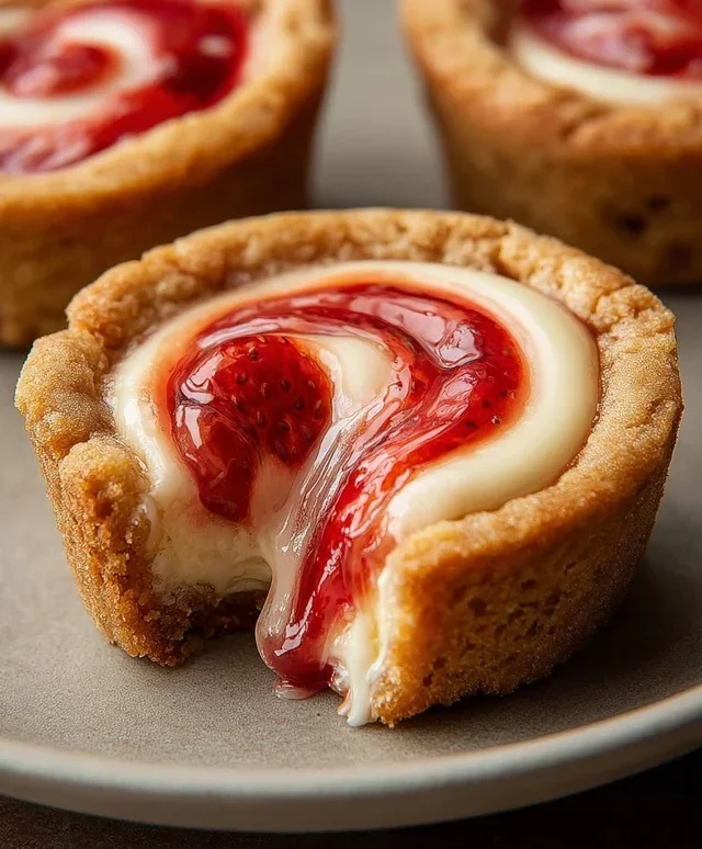 Strawberry Swirl Cheesecake Cookie Cups