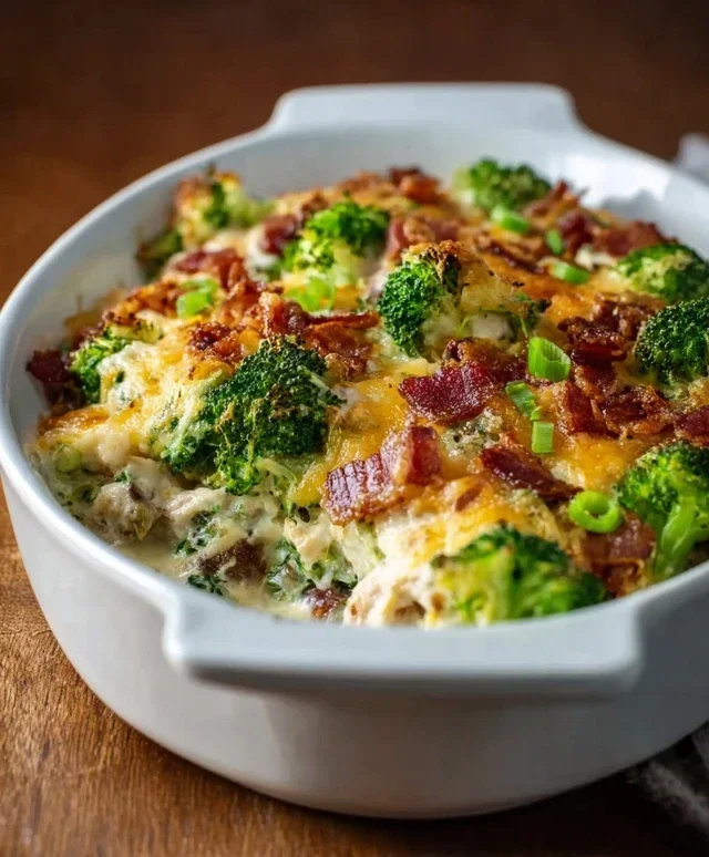 Creamy Low Carb Chicken Casserole with Broccoli and Beef Beef Bacon