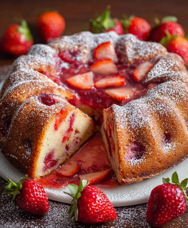 Easy Strawberry Cake with Strawberry Sauce