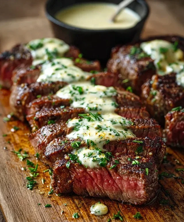 Garlic Butter Steak With Parmesan Cream Sauce