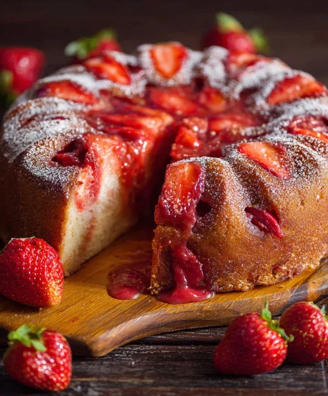 Easy Strawberry Cake with Strawberry Sauce