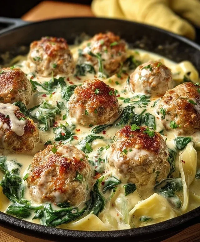 Southern Style Baked Chicken Ricotta Meatballs with Spinach Alfredo