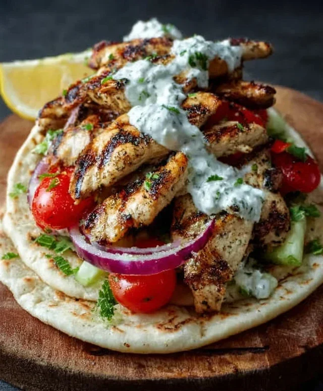 Greek Chicken Gyros with Lemon-Herb Marinade and Tzatziki