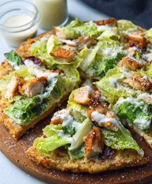 Viral Chicken Crust Caesar Salad Pizza
