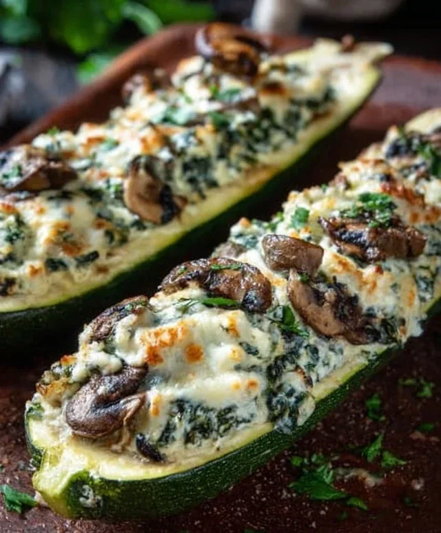 Spinach, Mushroom, and Ricotta Stuffed Zucchini Boats Recipe