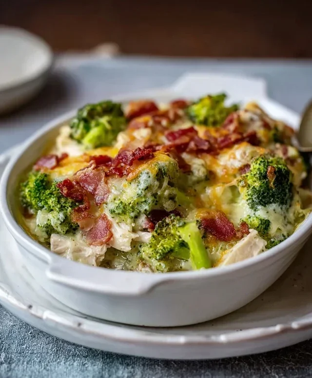 Creamy Low Carb Chicken Casserole with Broccoli and Beef Beef Bacon