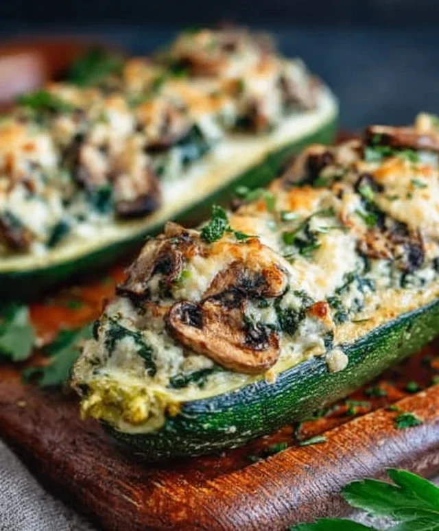 Spinach, Mushroom, and Ricotta Stuffed Zucchini Boats Recipe