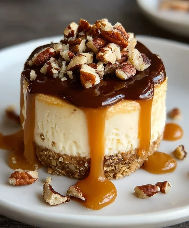 No Bake Turtle Mini Cheesecakes