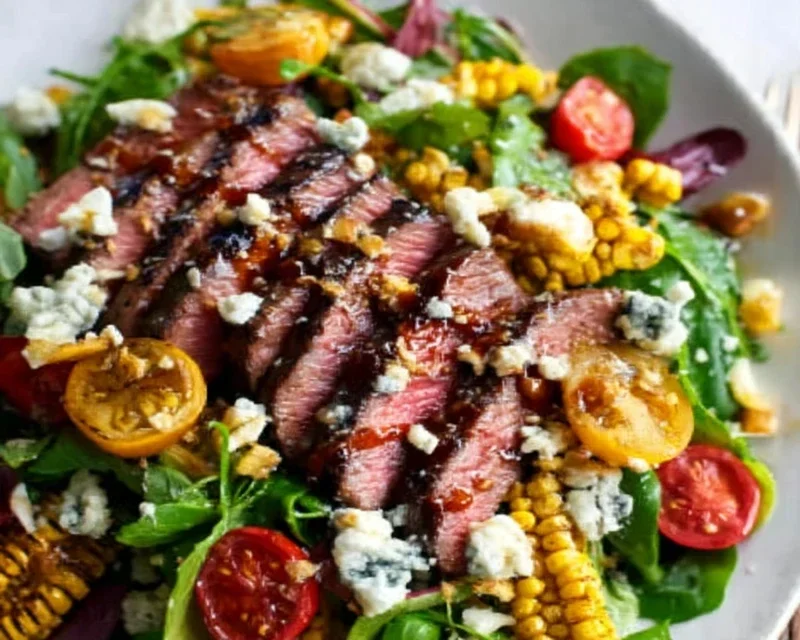 Balsamic Steak Gorgonzola Salad with Grilled Corn