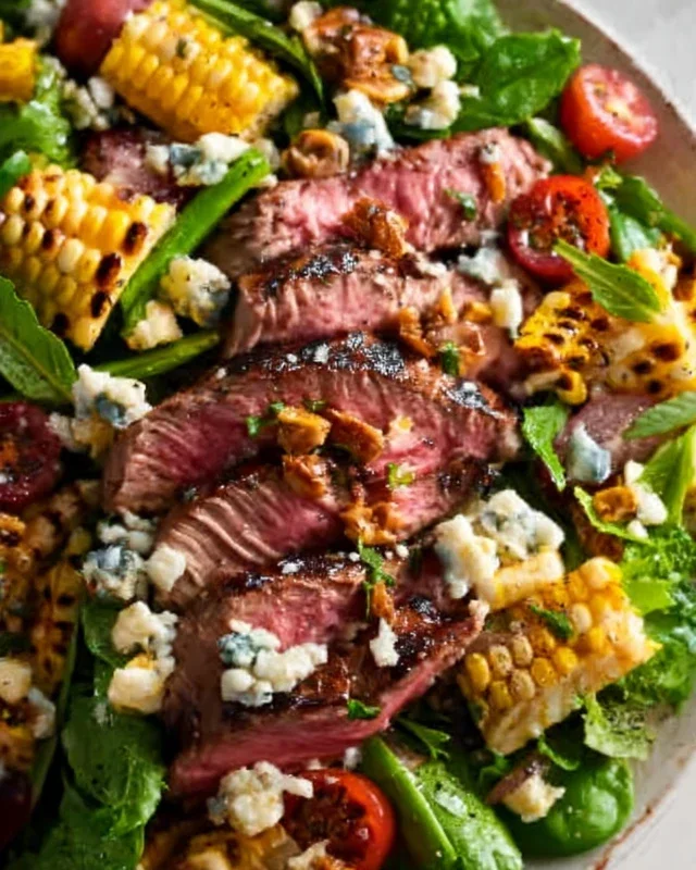 Balsamic Steak Gorgonzola Salad with Grilled Corn