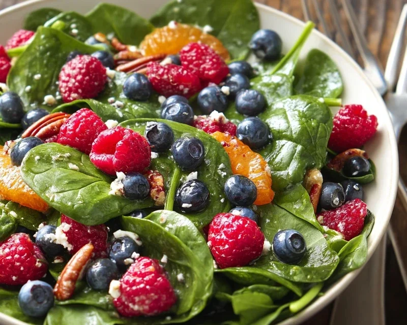 Berry Spinach Salad with Blueberries and Raspberries