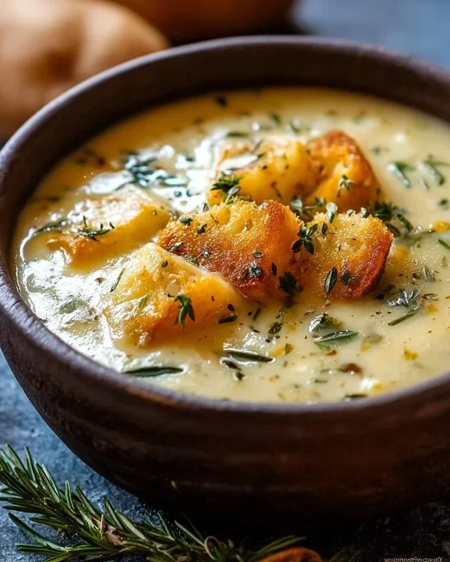 Hearty Cheddar Garlic Herb Potato Soup Recipe