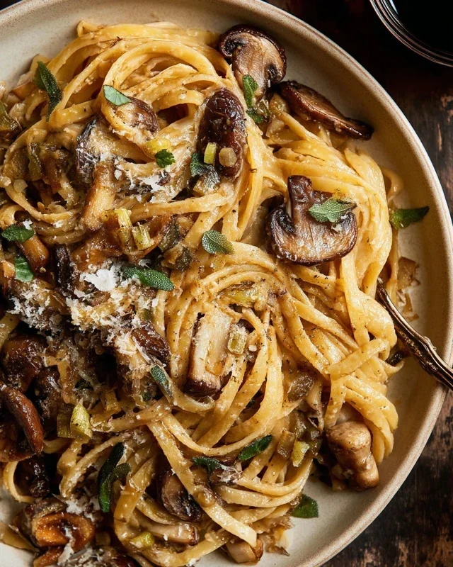 Caramelized Leek and Mushroom Gruyere Pasta