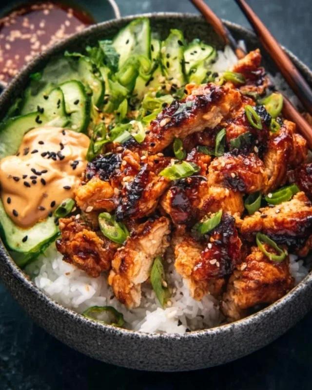 Spicy Honey-Gin Extract Extractger Chicken Bowls with Yum Yum Sauce