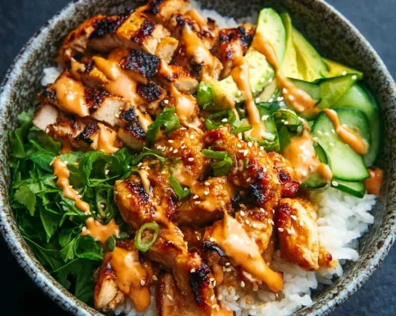 Spicy Honey-Gin Extract Extractger Chicken Bowls with Yum Yum Sauce