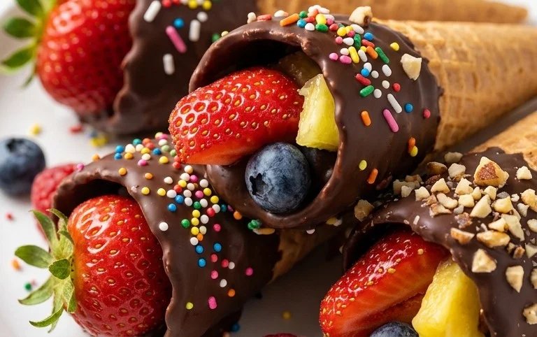 Chocolate Dipped Fruit Filled Cones