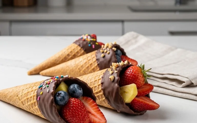 Chocolate Dipped Fruit Filled Cones