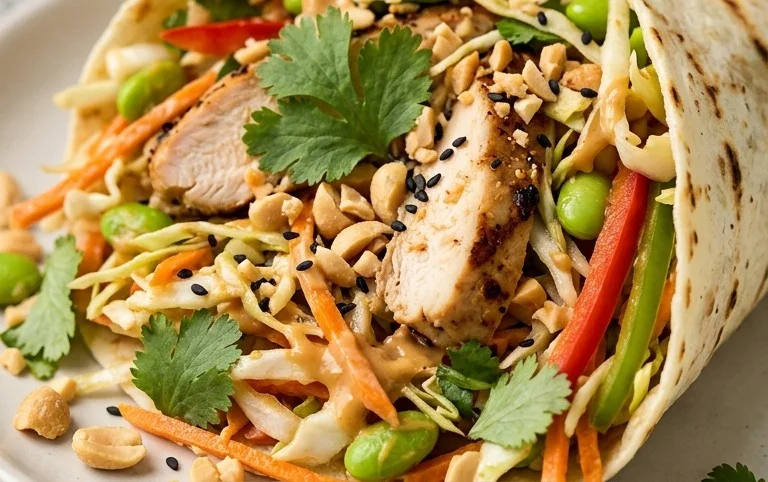 Thai Chicken Wrap with Crunchy Asian Slaw
