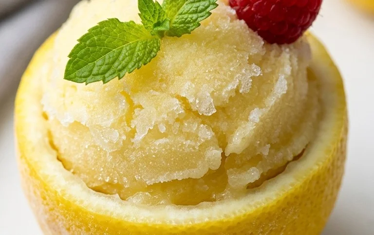 Sorbetto di Limone Dressed Up in a Frozen Lemon Shell