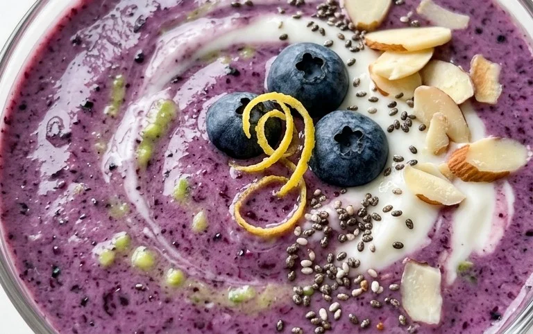 Blueberry Avocado Smoothie With Lemon & Yogurt