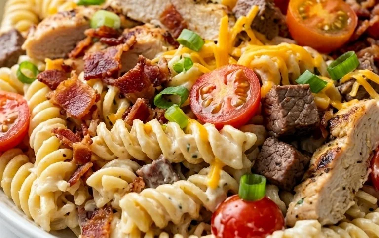 Chicken Beef Bacon Ranch Pasta Salad