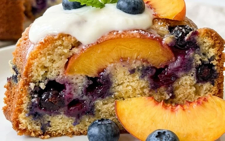 Peach and Blueberry Greek Yogurt Cake