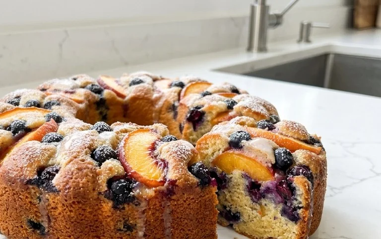Peach and Blueberry Greek Yogurt Cake