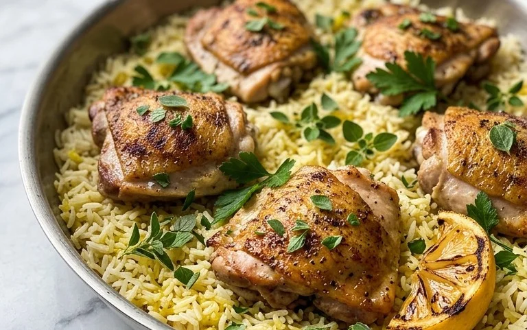 Greek Chicken and Lemon Rice (30 Minutes, One-Pot)