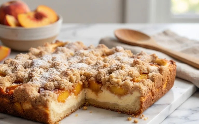 Peach Cream Cheese Cake with Streusel Topping