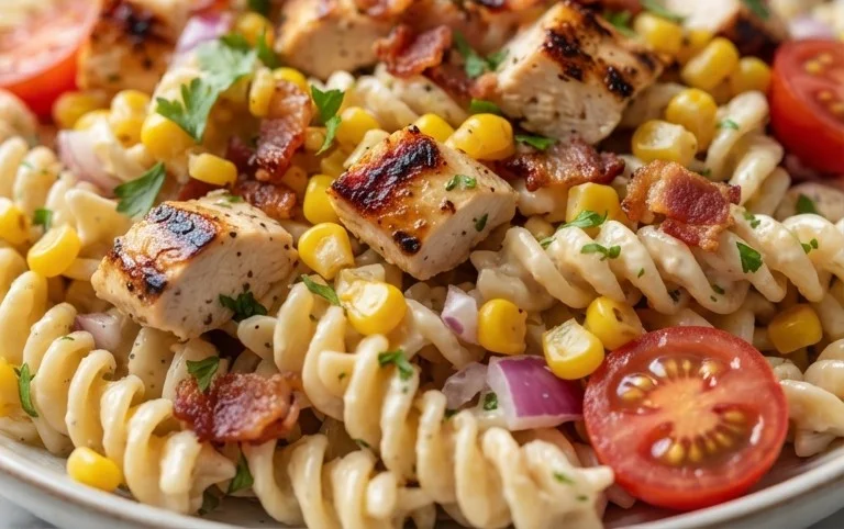 Chicken and Corn Pasta Salad with Beef Bacon