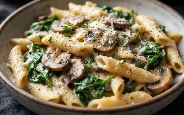 Parmesan Spinach Mushroom Pasta Skillet
