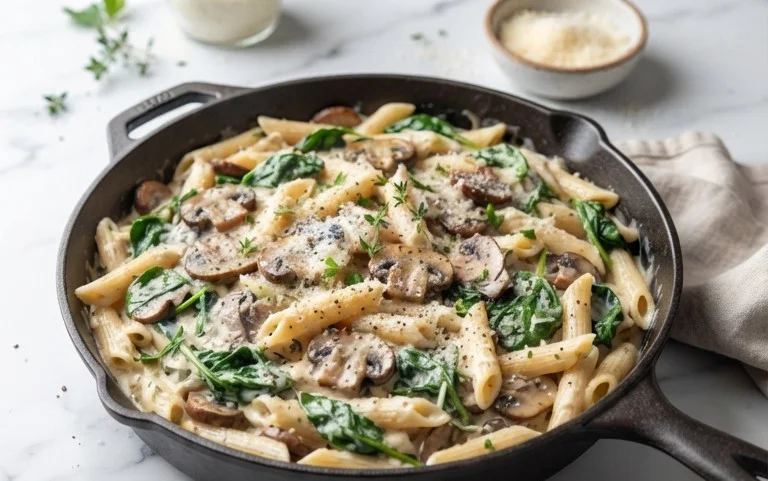 Parmesan Spinach Mushroom Pasta Skillet