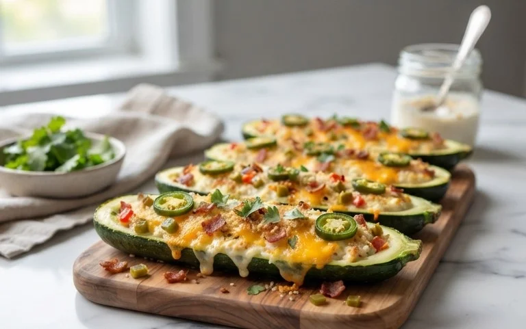 Jalapeno Popper Zucchini Boats