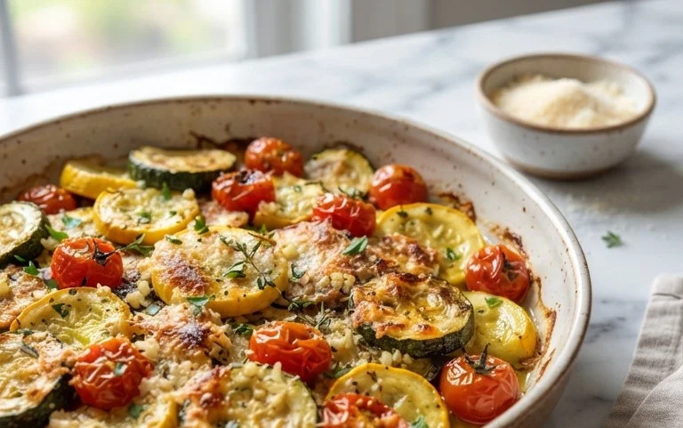Roasted Garlic-Parmesan Zucchini, Squash and Tomatoes